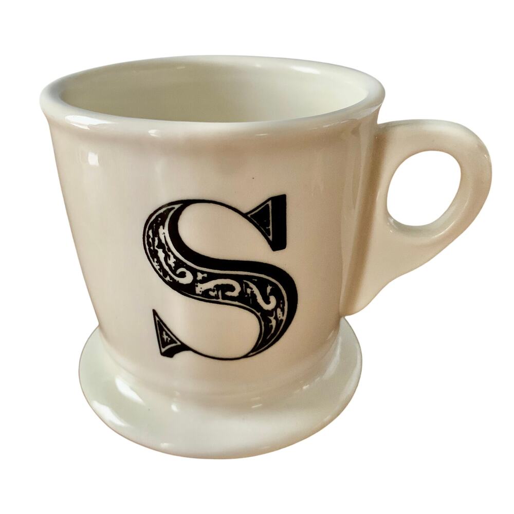 Anthropologie Monogram White Letter S Initial Coffee Tea Mug Shaving Cup